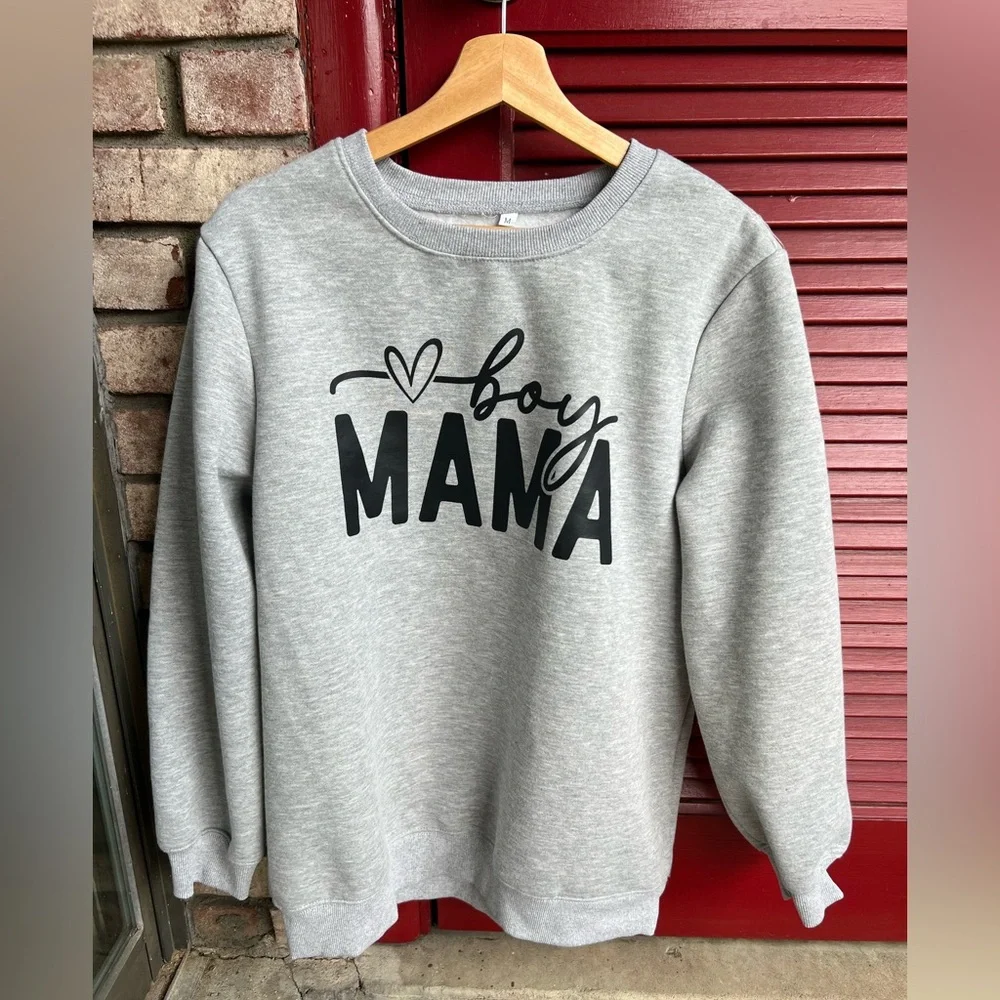 Boy Mama Grey Medium Fleece Crewneck Sweatshirt - Womens’s - Picture 5 of 7